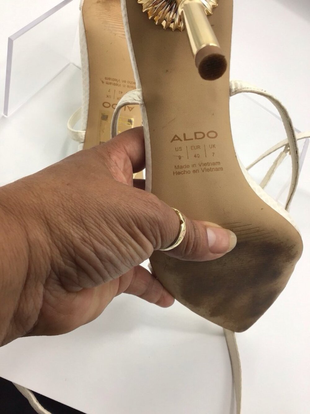 Aldo Womens White Metallic Gold Strappy Lace Up Heels Size 9 - Picture 8 of 9